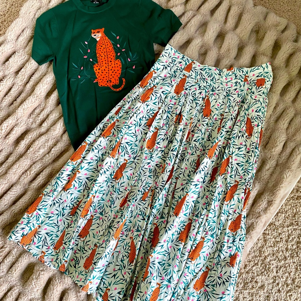 Collectif Vintage swing skirt outfit set leopard cheetah